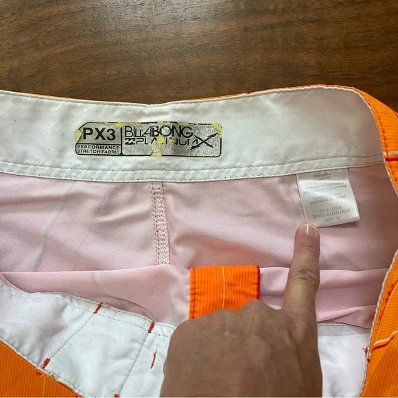 Billabong Platinum Men’s Orange Plaid Board Shorts Size 32 Waist - Picture 6 of 7